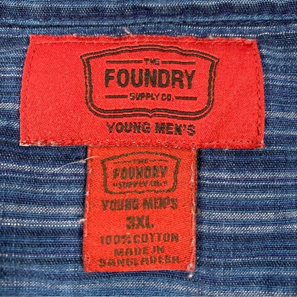 FOUNDRY SUPPLY CO Young Men's Blue Short Sleeve Button Down Shirt 3XL #867 - Picture 3 of 8